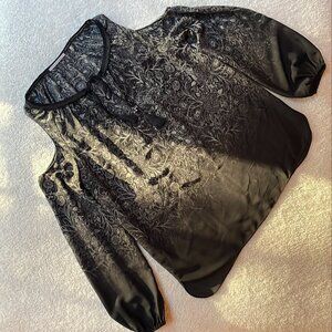 Tahari M Black Boho Chiffon Top